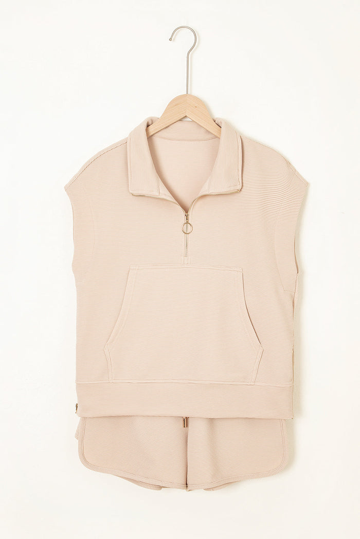Textured Half-Zip Top & Drawstring Shorts Set