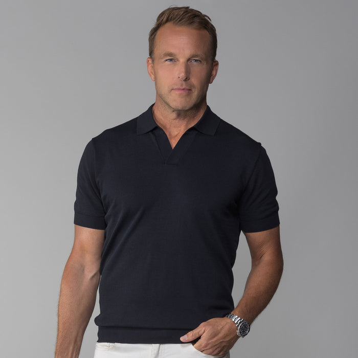 The Maranello Mid-Weight Cotton & Silk Polo Black - Buttonless