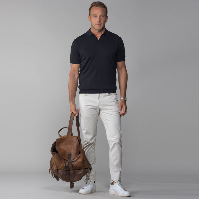 The Maranello Mid-Weight Cotton & Silk Polo Black - Buttonless