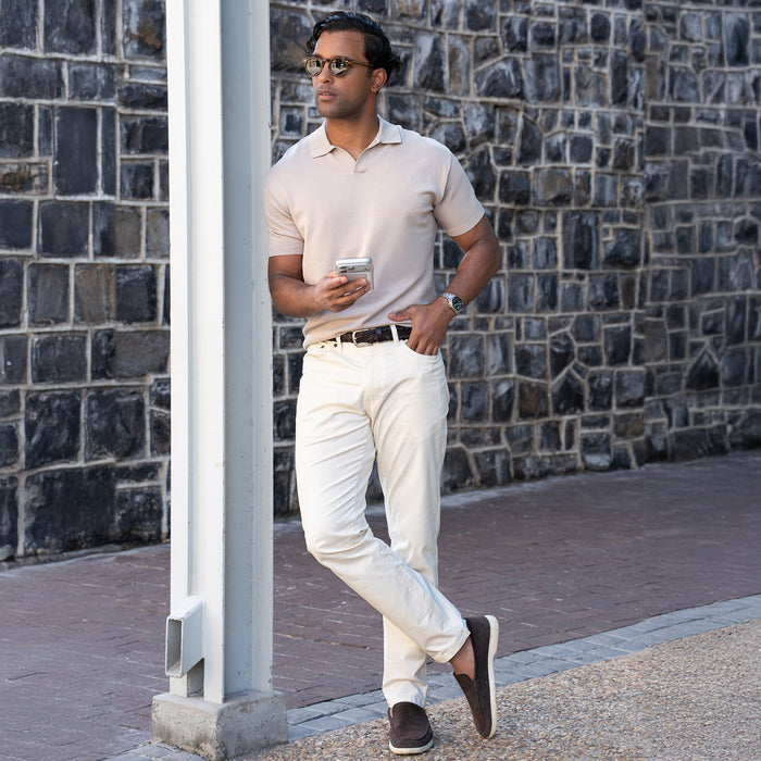 The Maranello Mid-Weight Cotton & Silk Polo Sand - Buttonless