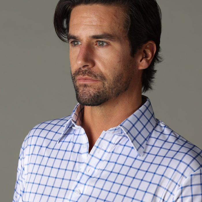 The Original Dress Collar Polo™ Blue Grid Check