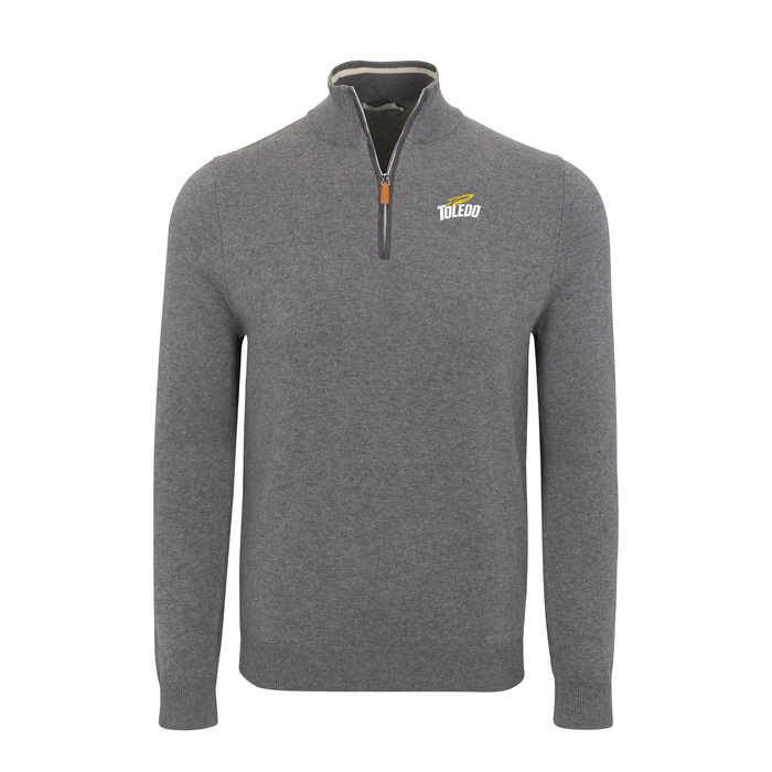 Toledo Grey with Grey Trim Luxury Touch Cotton and Cashmere Quarter Zip Sweater