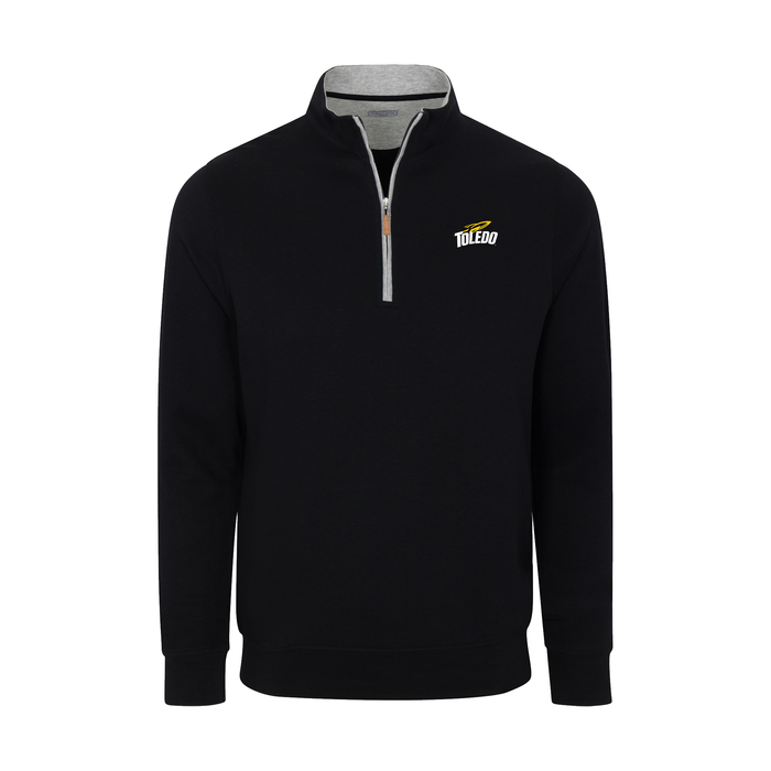 Toledo Heather Cloud Cotton Quarter Zip Pullover Black with Light Grey Trim