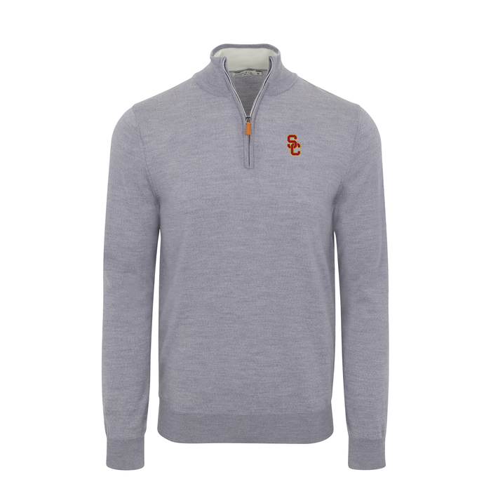 USC Grey Melange Cashmere Touch Australian Merino Quarter Zip Sweater