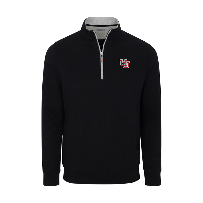 Utah Heather Cloud Cotton Quarter Zip Pullover Black with Light Grey Trim