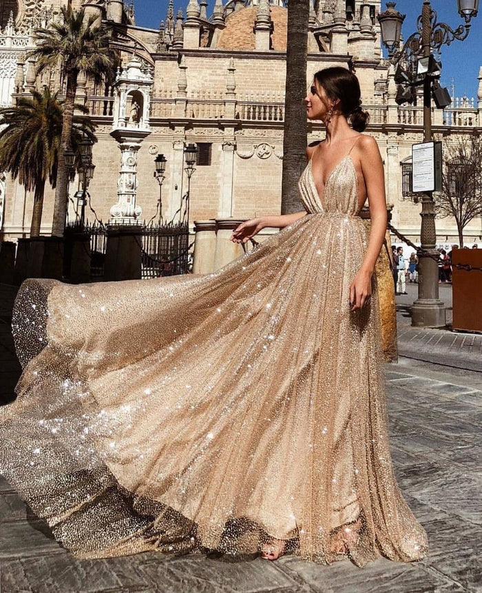 V-Neck Sling Long Dress Prom Dress