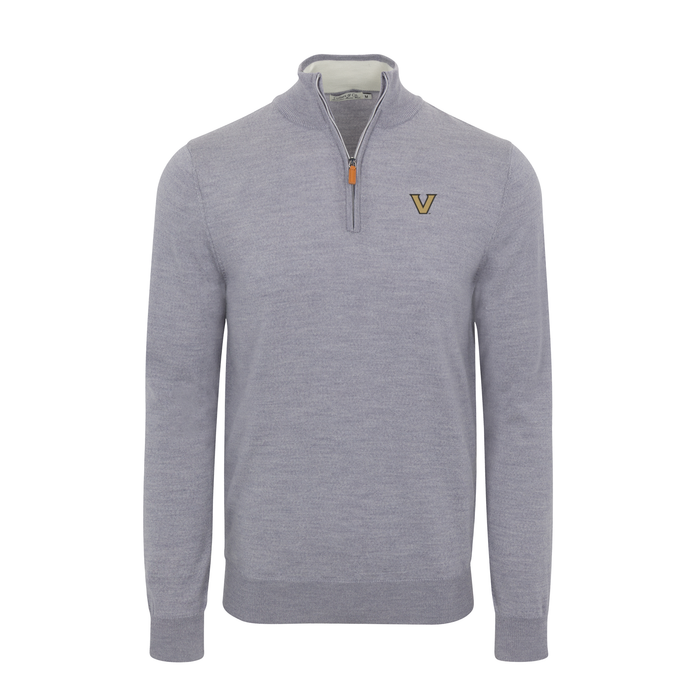 Vanderbilt Grey Melange Cashmere Touch Australian Merino Quarter Zip Sweater