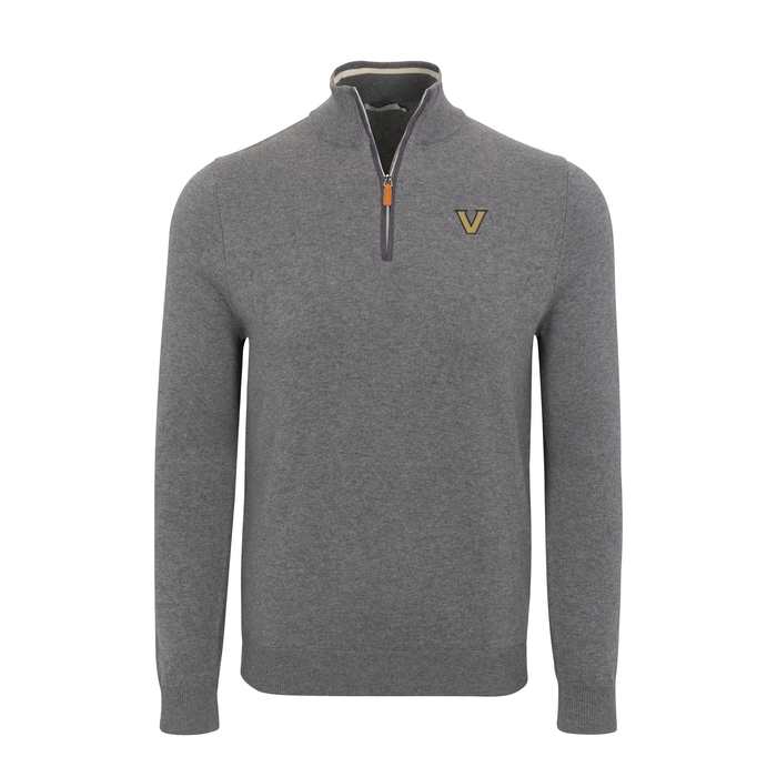 Vanderbilt Grey with Grey Trim Luxury Touch Cotton and Cashmere Quarter Zip Sweater