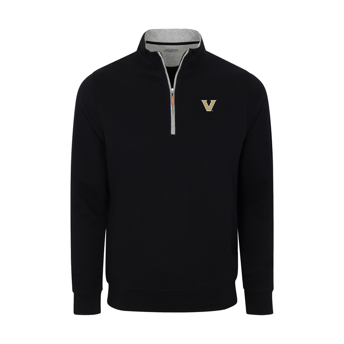 Vanderbilt Heather Cloud Cotton Quarter Zip Pullover Black with Light Grey Trim