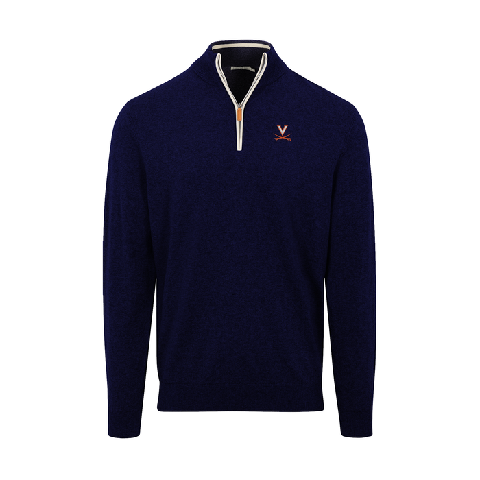 Virginia Navy with White Trim Luxury Touch Cotton and Cashmere Quarter Zip Sweater
