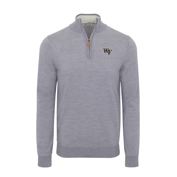 Wake Forest Grey Melange Cashmere Touch Australian Merino Quarter Zip Sweater