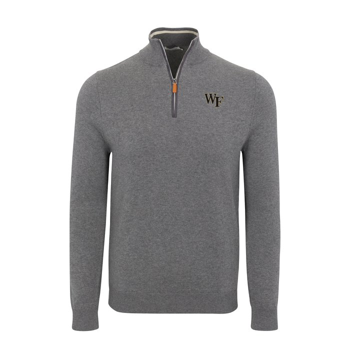 Wake Forest Grey with Grey Trim Luxury Touch Cotton and Cashmere Quarter Zip Sweater