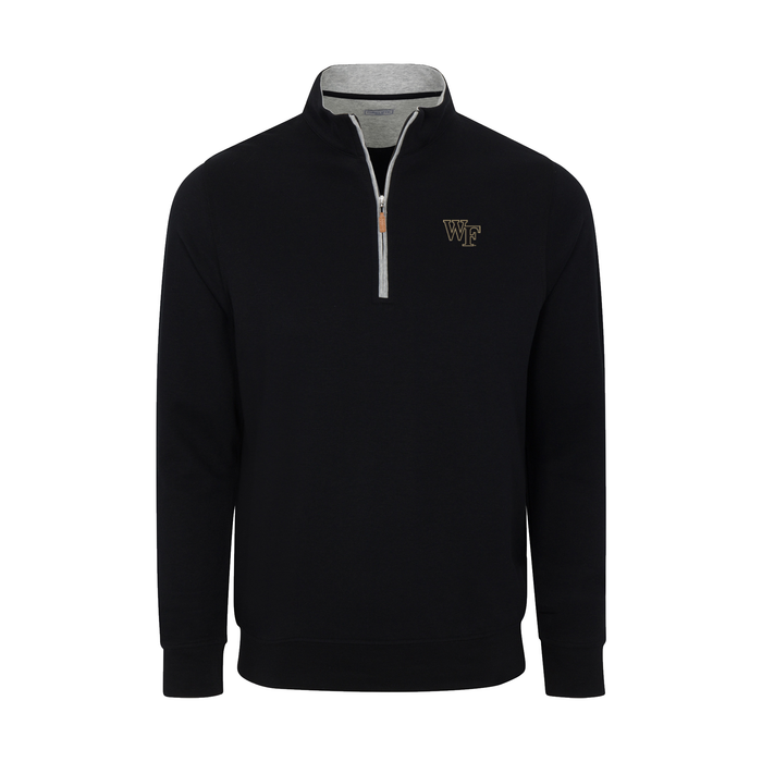 Wake Forest Heather Cloud Cotton Quarter Zip Pullover Black with Light Grey Trim