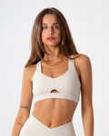 Women's Heart Neckline Sports Bra - Beige | LuxeForm Medium Support