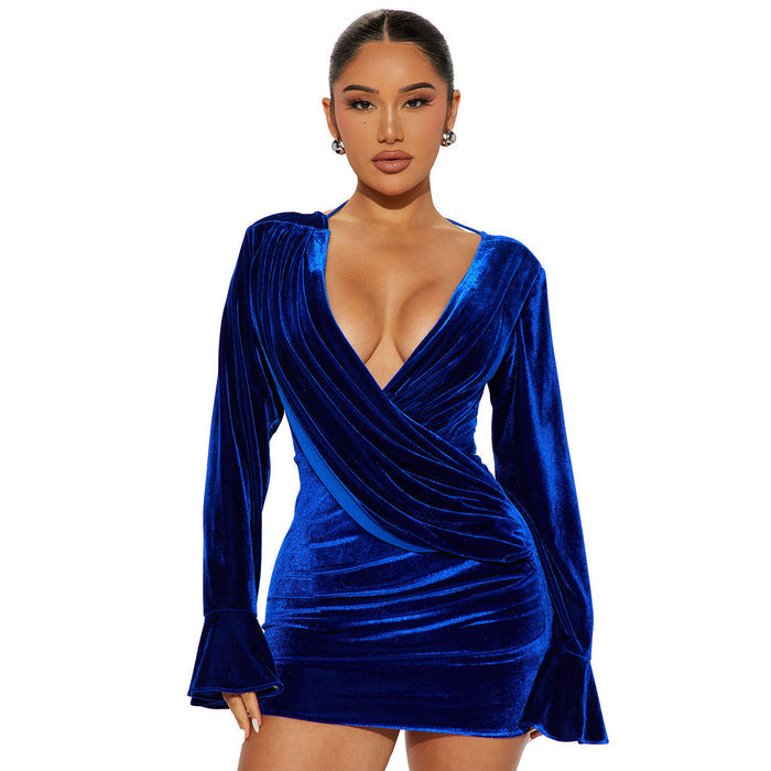 Women's Velvet V Neck Backless Sheath Evening Dress ¨C Elegant & Alluring