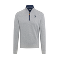 Xavier Heather Cloud Cotton Quarter Zip Pullover Light Grey with Navy Trim