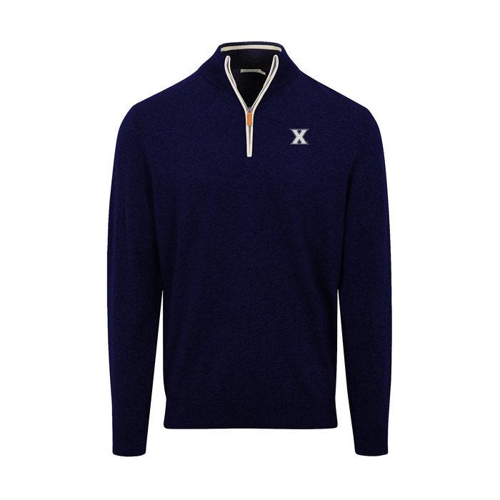 Xavier Navy with White Trim Luxury Touch Cotton and Cashmere Quarter Zip Sweater